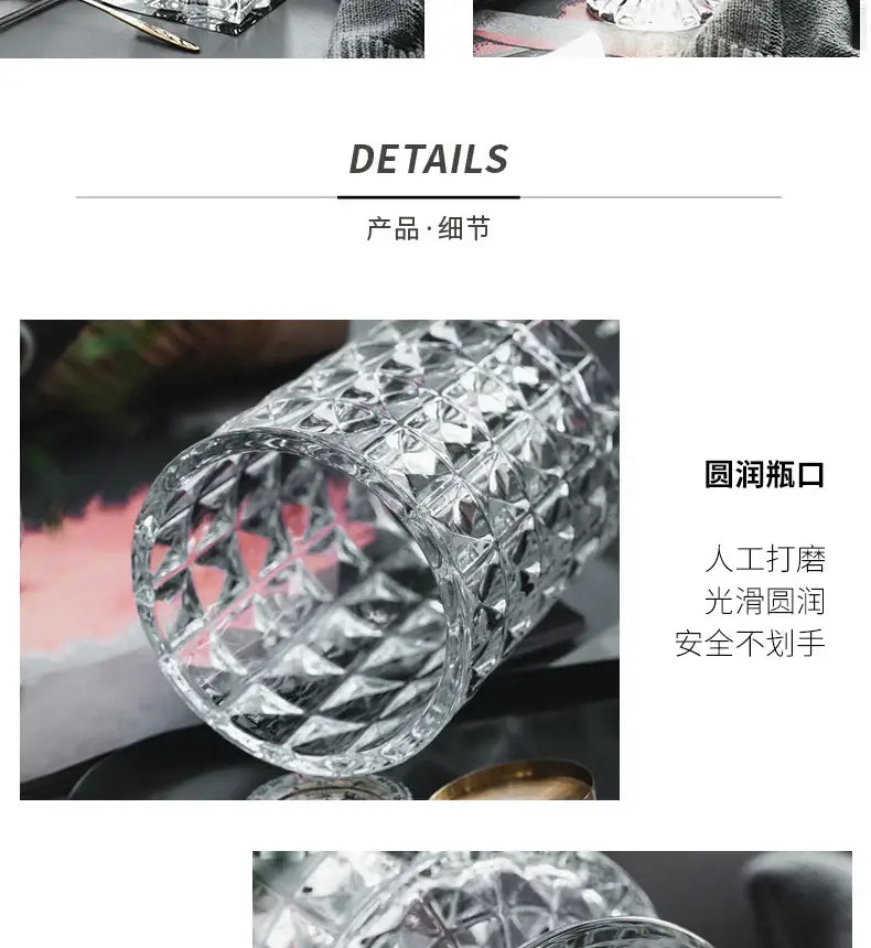 DecorBites elegant clear crystal glass vase with diamond cut pattern and rounded rim for flower arrangement