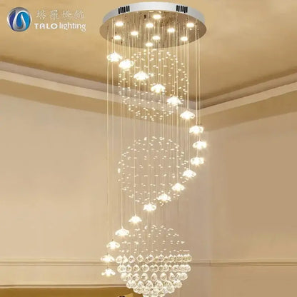 Decorbites elegant crystal tiered chandelier with clear glass beads and teardrop crystals for high ceiling living room