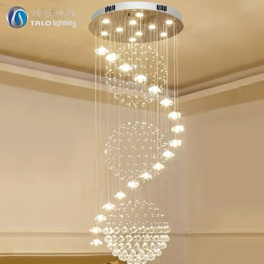 Decorbites elegant crystal tiered chandelier with clear glass beads and teardrop crystals for high ceiling living room