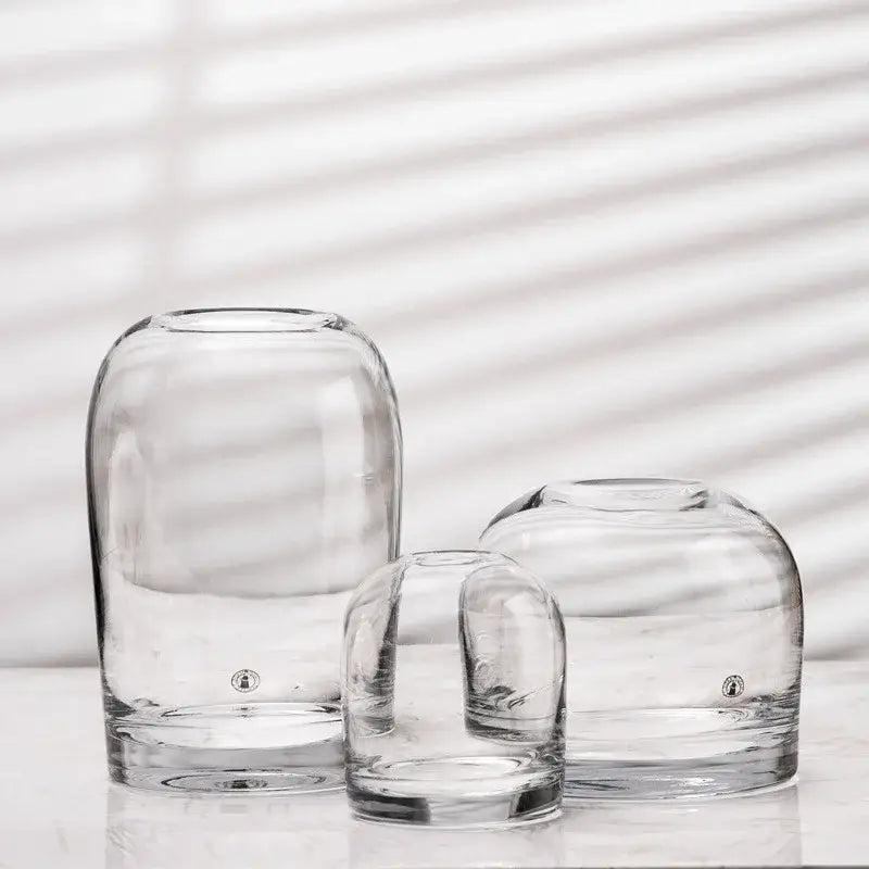 Clear glass flower vases with rounded bulbous shapes and thick bases from decorbites elegant european ins glass flower vase collection