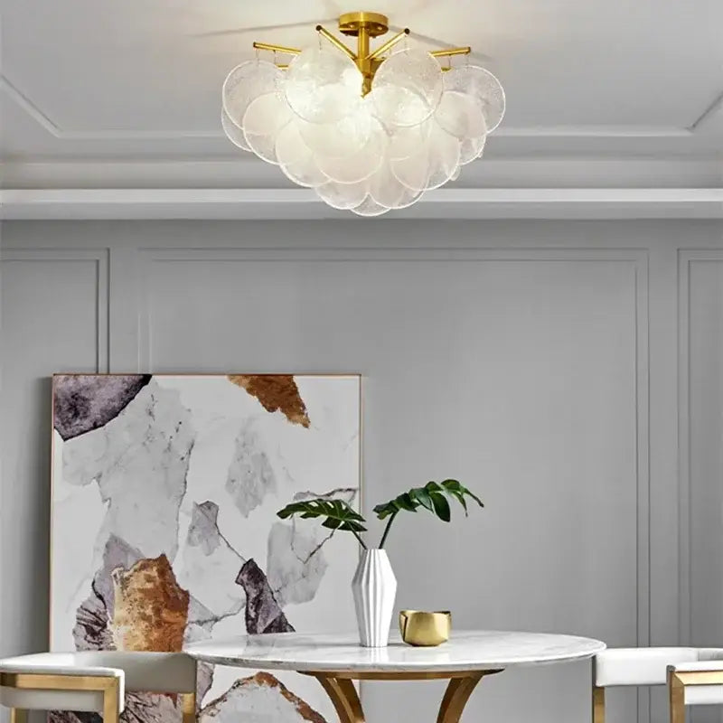 Gold-finished decorbites elegant glass chandelier with translucent bubble glass shades for bedroom lighting