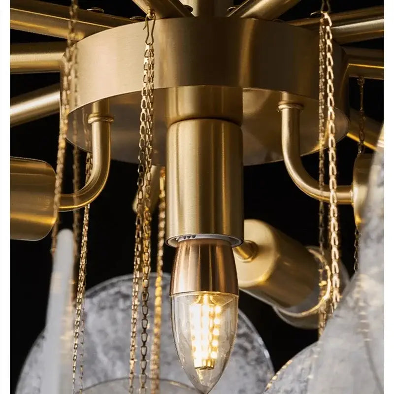 Decorbites elegant glass gold textured chandelier with central bulb and hanging chains for bedroom lighting