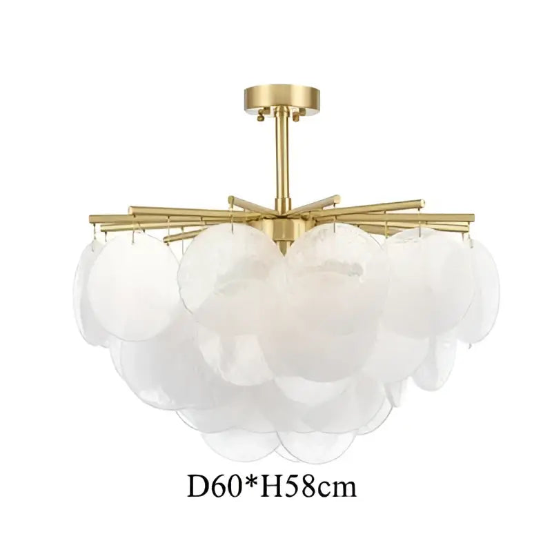 Gold-toned decorbites elegant glass chandelier with translucent scalloped glass discs arranged in a radial pattern for bedroom lighting