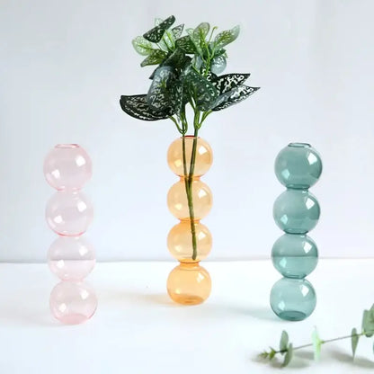Decorbites™ elegant glass vase home decor accent featuring pastel pink amber and teal stacked spherical glass vase