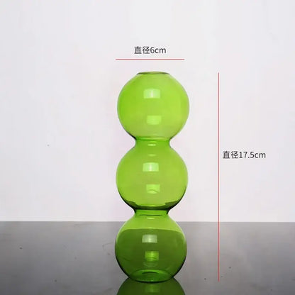 DecorBites™ elegant glass vase in translucent lime green with three stacked spherical sections for home decor