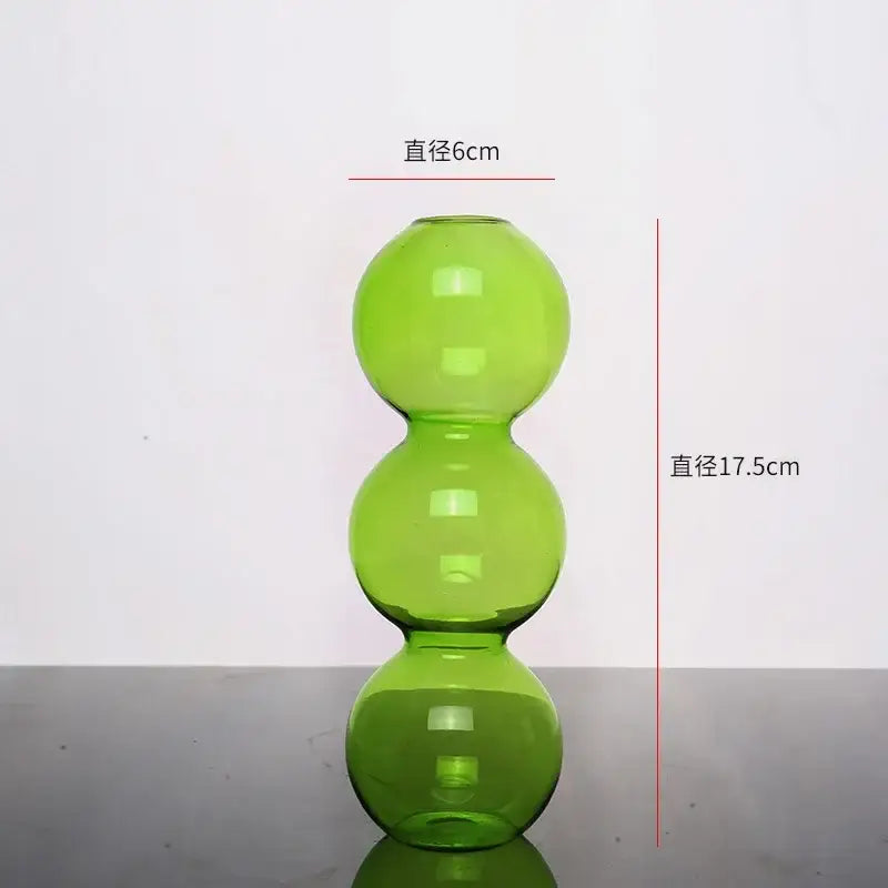 DecorBites™ elegant glass vase in translucent lime green with three stacked spherical sections for home decor
