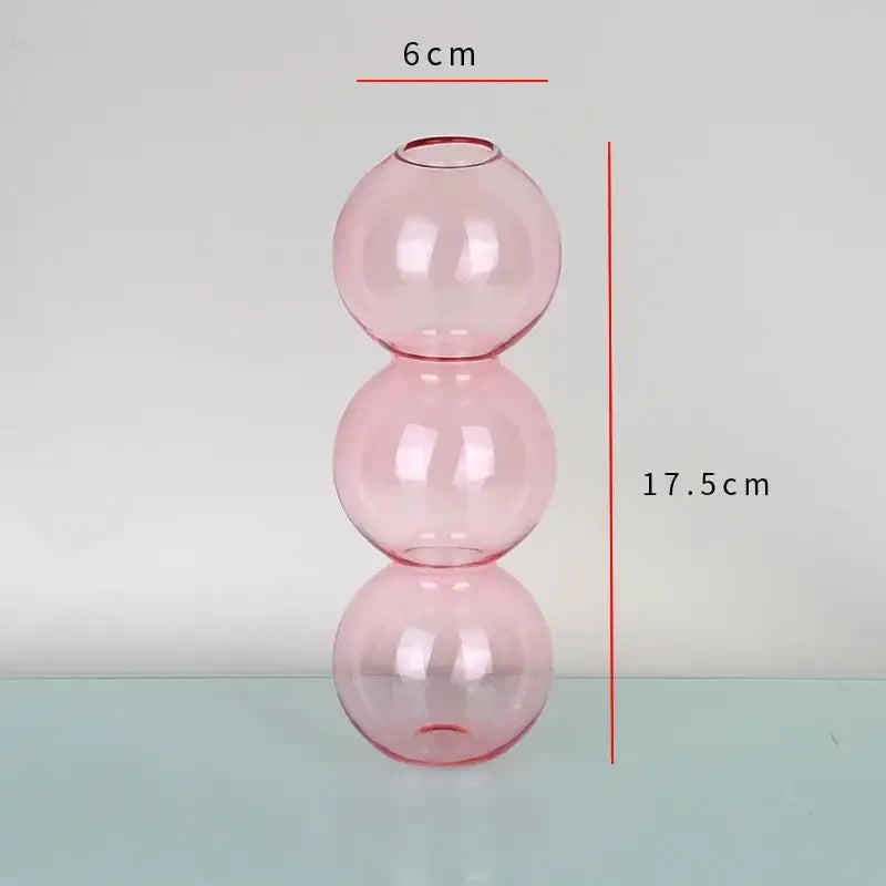 DecorBites™ elegant glass vase translucent pink with three stacked spherical sections for stylish home decor