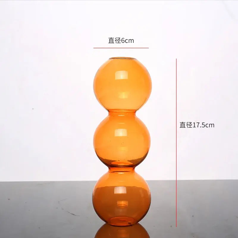 Decorbites™ elegant glass vase in transparent amber with three stacked spheres for stylish home decor accent