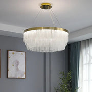 DecorBites™ elegant gold crystal chandelier with cascading clear crystals and modern gold luster for home lighting