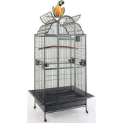 DecorBites elegant large black wrought iron solid metal bird parrot cage 24 inch wide with arched top and wheeled base