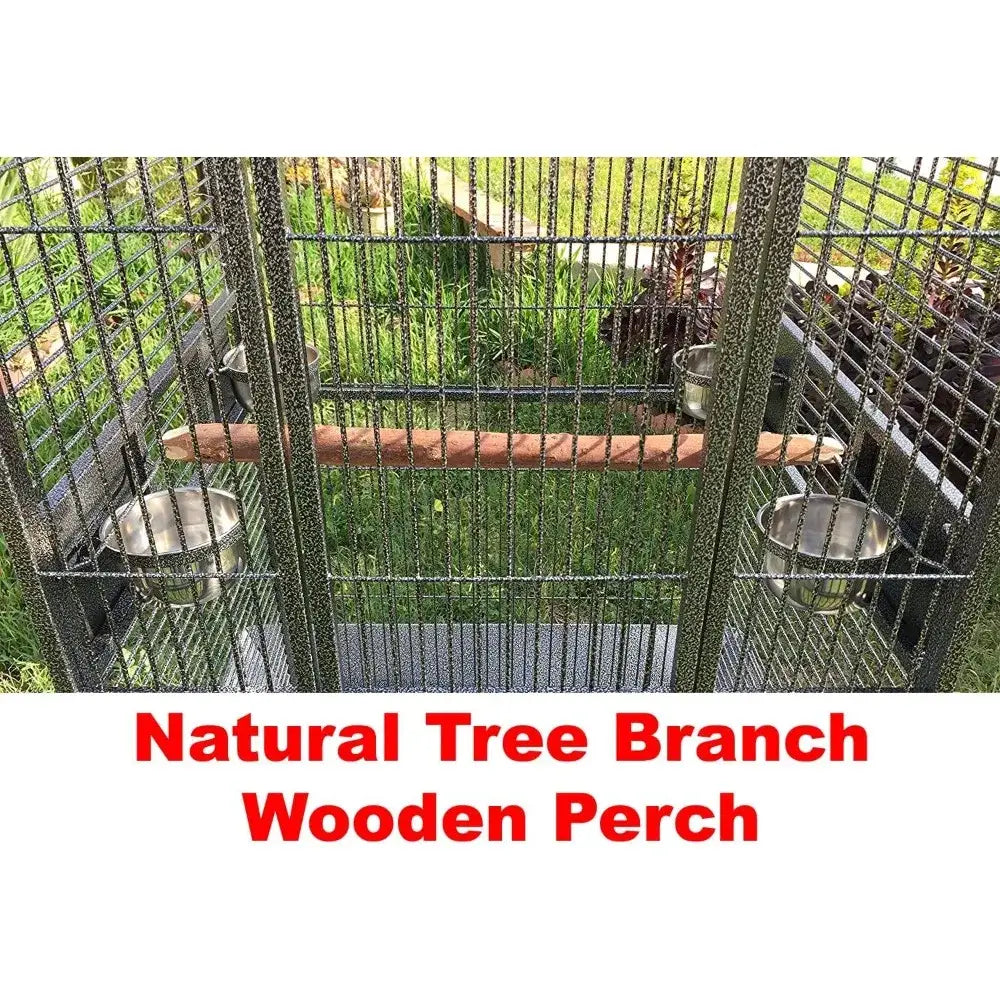 Natural tree branch wooden perch with rustic finish and smooth edges in decorbites elegant large wrought iron bird parrot cage