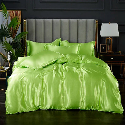 Decorbites™ elegant luxury bed set with luminous lime green satin bed sheet pcs suitable for width bed