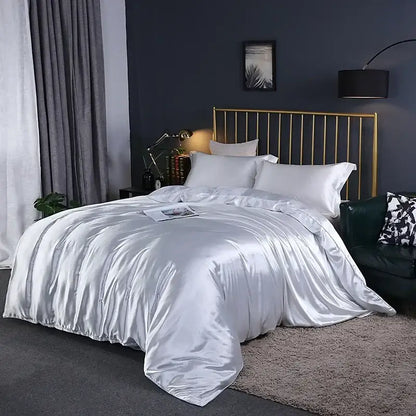 Silky white satin duvet cover from decorbites™ elegant luxury bed set with smooth reflective finish pcs suitable for width bed