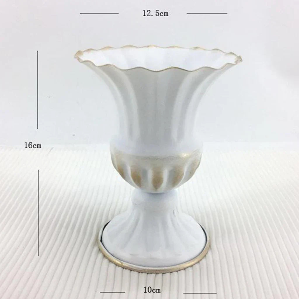 Elegant Metal Flower Vase Candle Holders - D White 10x16cm - Vase