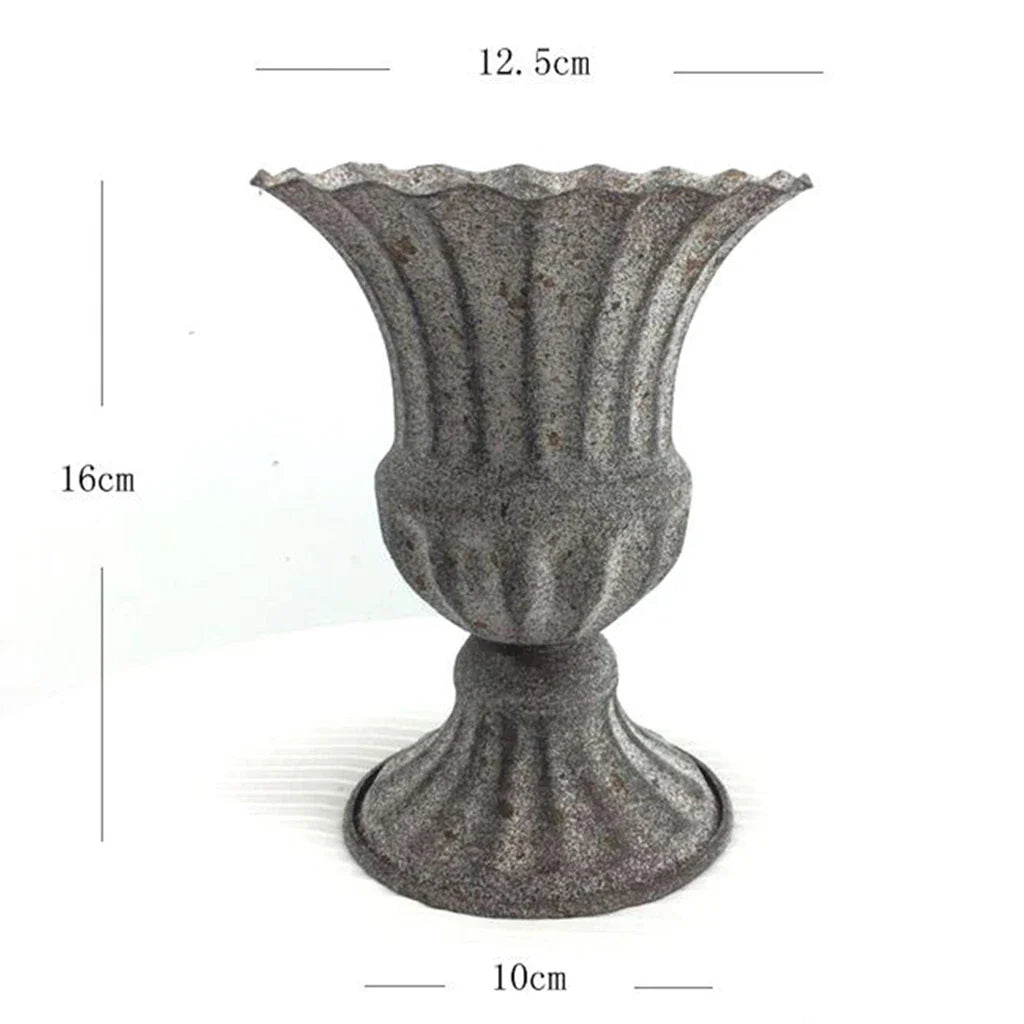 Elegant Metal Flower Vase Candle Holders - D Grey 10x16cm - Vase