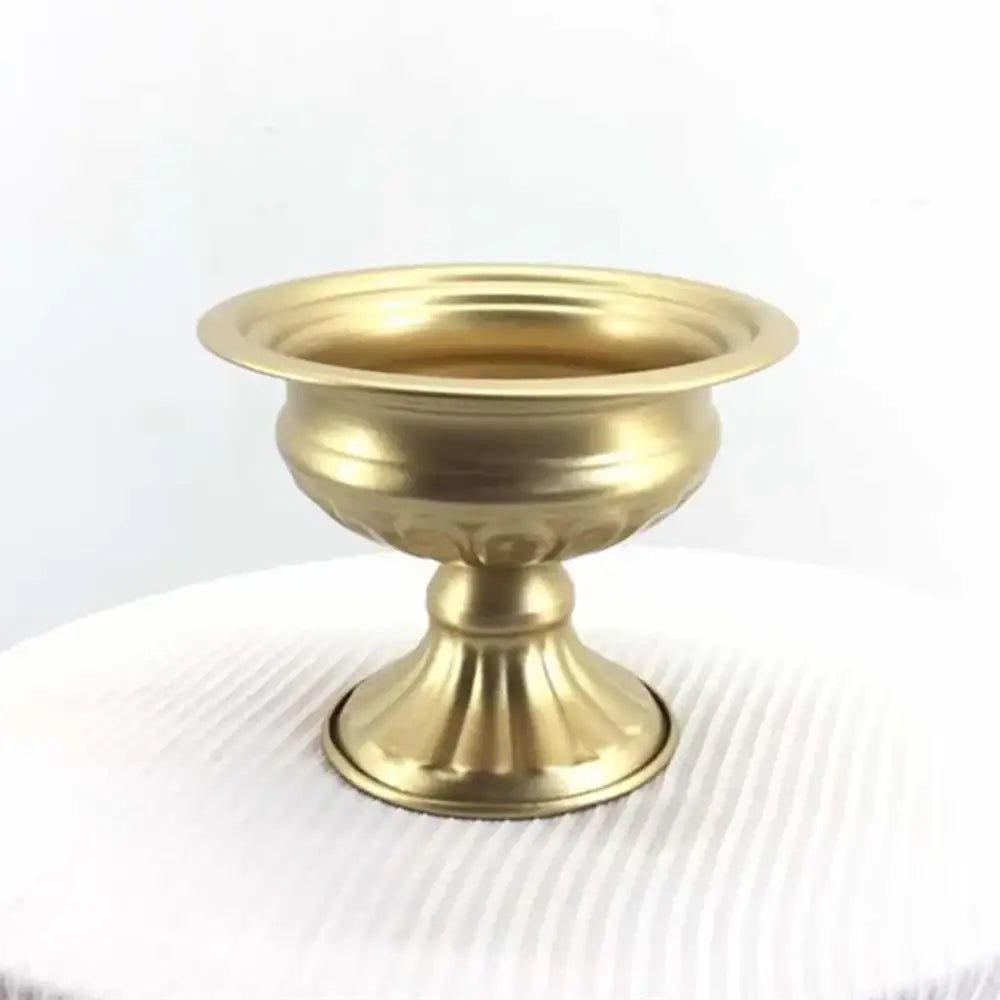 Golden brass metal flower incense burner with fluted rim and pedestal base for elegant flower vase decoration
