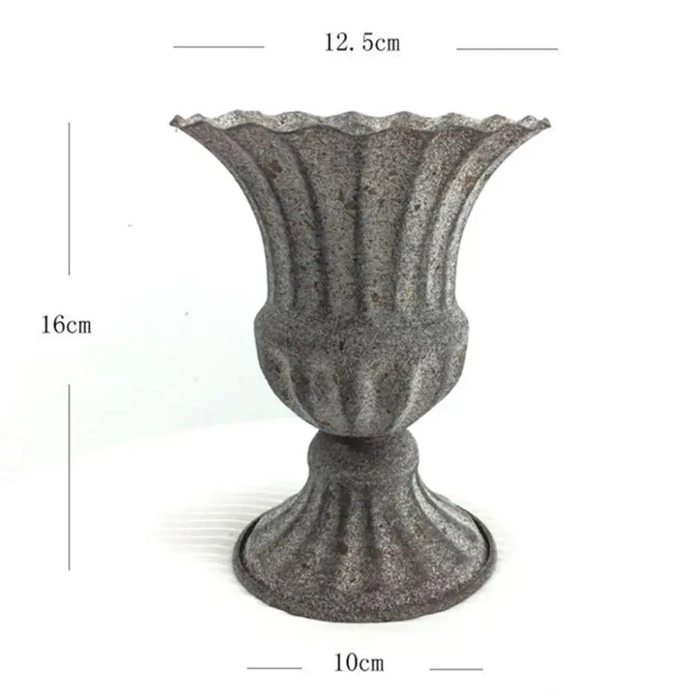 Decorbites™ elegant gray metal flower vase with textured fluted sides and scalloped rim for decorative use
