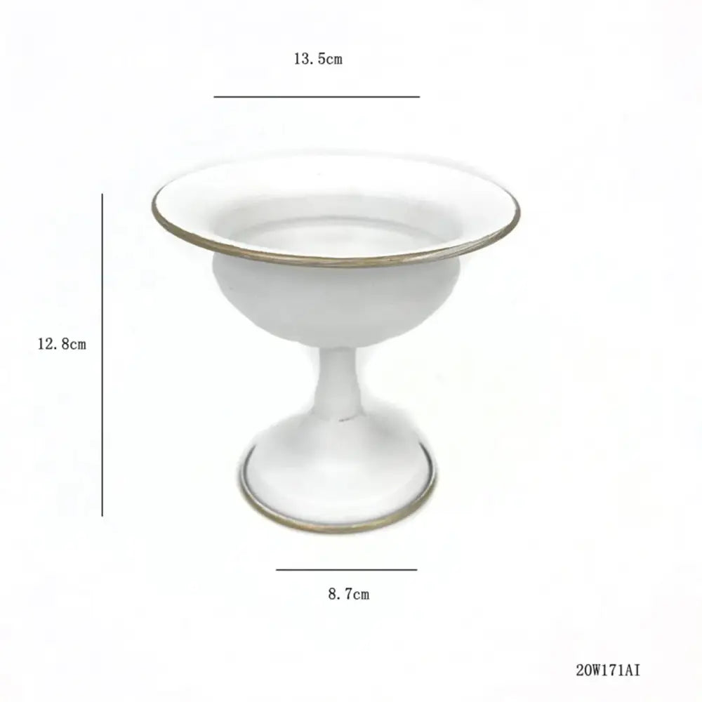 DecorBites elegant metal flower vase with a white ceramic fluted bowl and gold rim on matching metal flower base