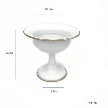 DecorBites elegant metal flower vase with a white ceramic fluted bowl and gold rim on matching metal flower base