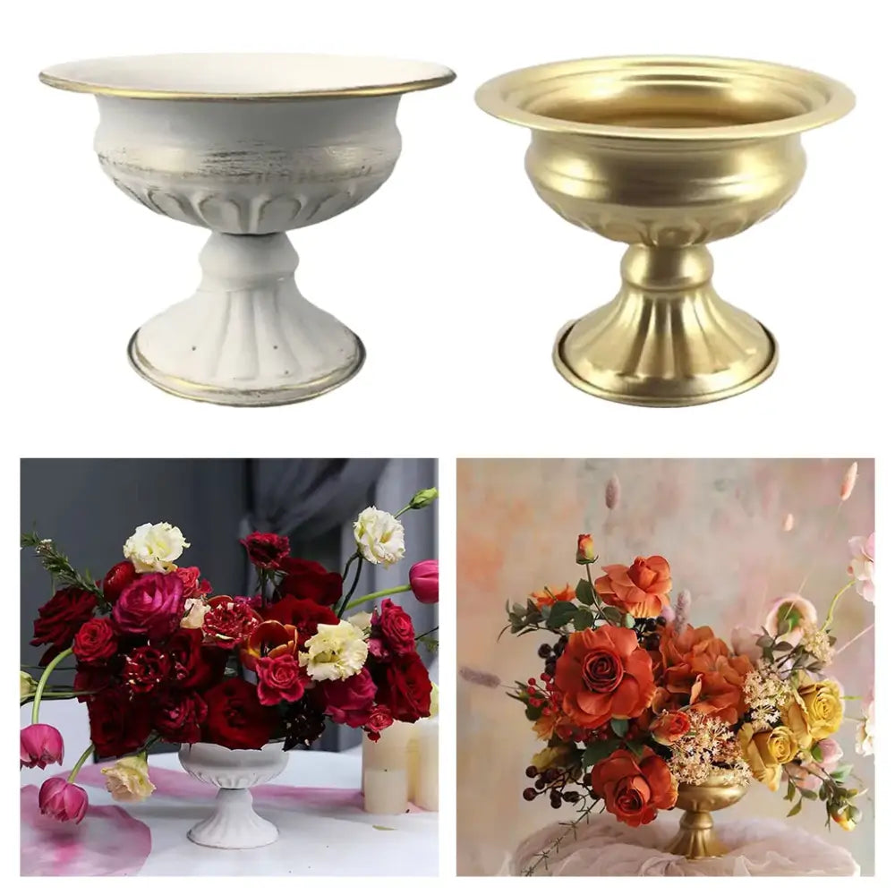 DecorBites™ elegant white and gold ornate metal flower vase pedestal suitable for flower vase and candle holders