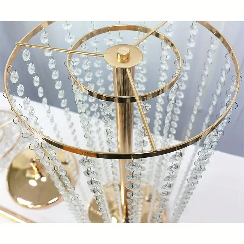 Decorbites™ elegant metal vases feature a gold-toned tiered stand with cascading clear crystal beads for wedding decor