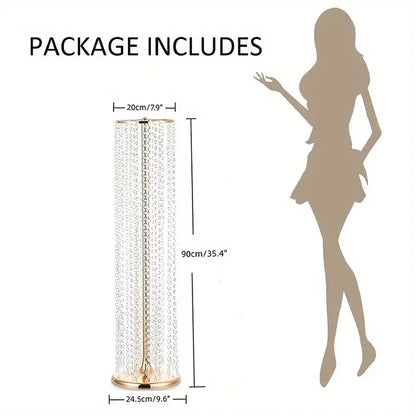 A tall elegant crystal chandelier with gold toned base complements decorbites elegant metal vases for wedding decor