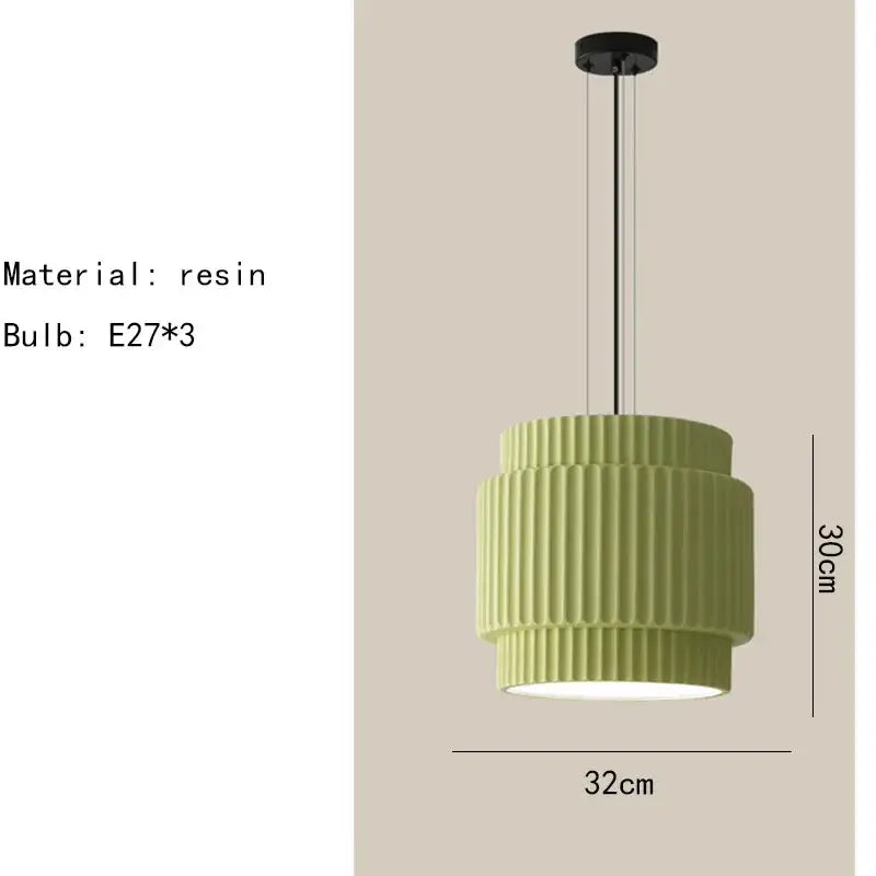 Decorbites elegant resin sage green ribbed pendant light with tiered design and three e27 bulbs for dining room