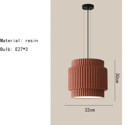 Decorbites elegant resin terracotta pendant light with tiered fluted design and black metal suspension for dining room