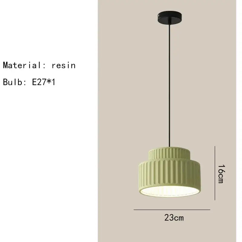 Decorbites elegant resin sage green ribbed pendant light with matte finish suspended by black cord for dining room