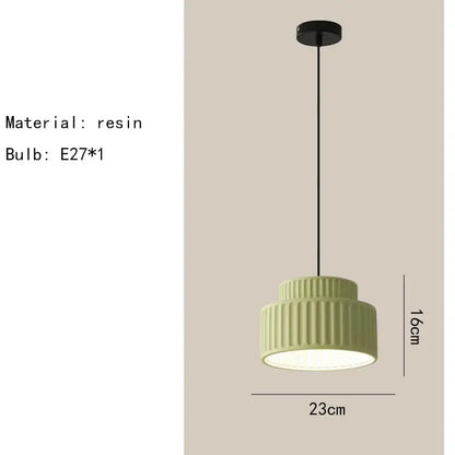 Decorbites elegant resin sage green ribbed pendant light with matte finish suspended by black cord for dining room