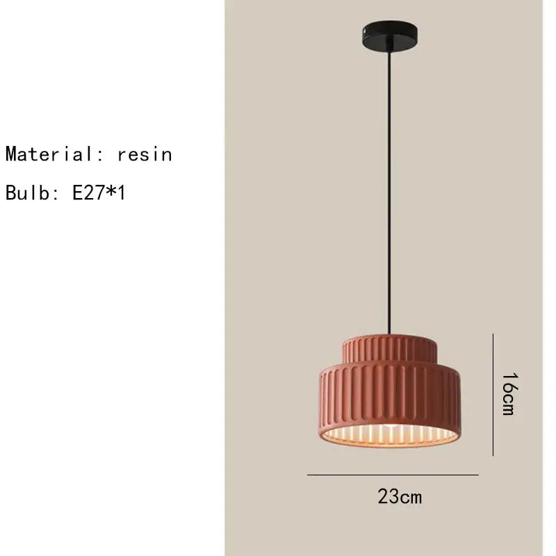 Decorbites elegant resin terracotta ribbed tiered pendant light with black cord for dining room lighting