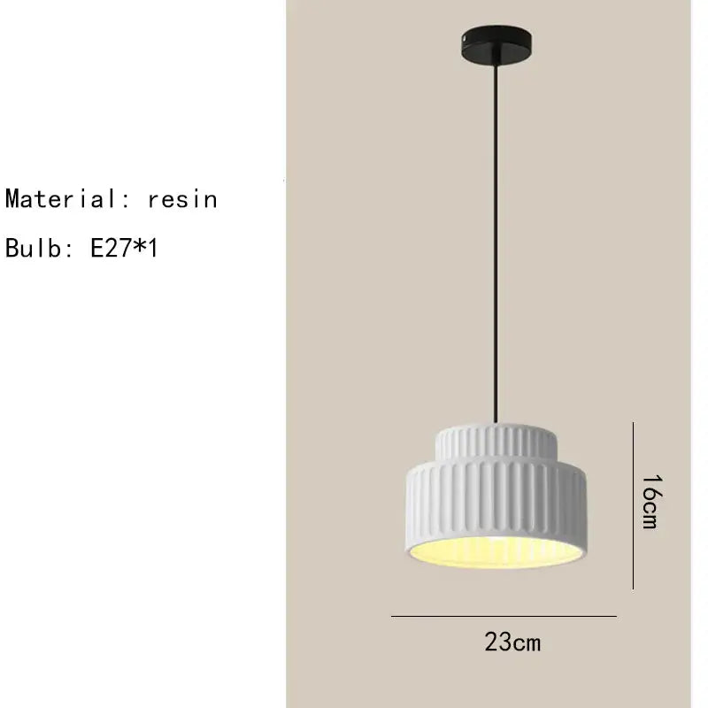 White elegant resin pendant light with ribbed tiered design and black cord by decorbites elegant resin for dining room