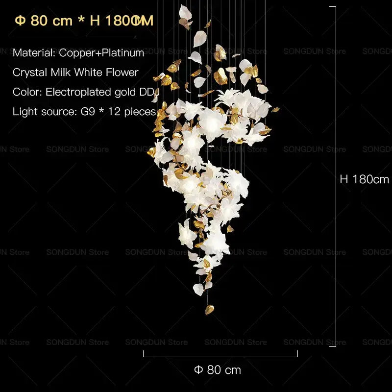 Decorbites elegant villa white and gold chandelier with electroplated gold crystal flowers and copper platinum frame