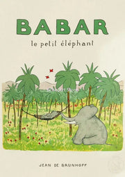 A charmingly illustrated DecorBites™ elephant babar family cartoon print for kids room featuring babar le petit éléphant