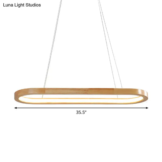 Modern ellipse wood pendant ceiling light in beige with warm wooden frame and built-in glowing led bulb included