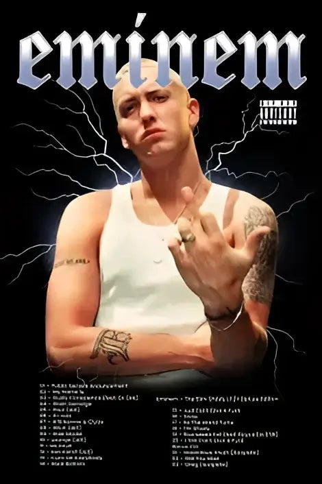 DecorBites™ Eminem canvas wall art featuring a black and white portrait with lightning bolts for home decor