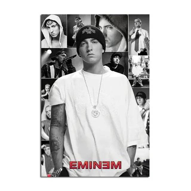 Black-and-white eminem canvas wall art with red eminem text for stylish home decor by decorbites