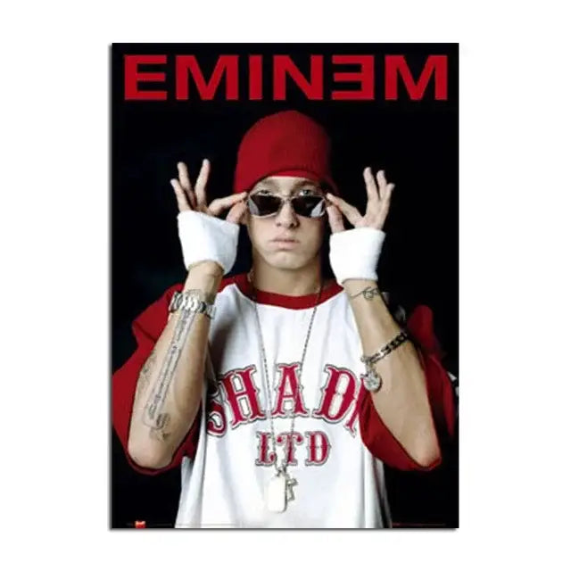 Decorbites™ eminem canvas wall art featuring eminem wearing a red beanie for stylish home decor