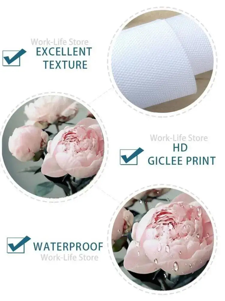 DecorBites Eminem canvas wall art featuring a soft pink peony on textured waterproof canvas for home decor