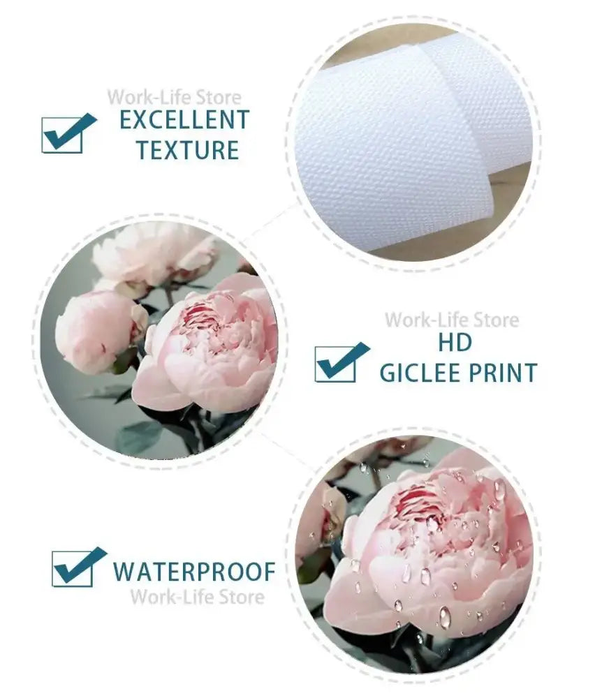 Decorbites™ eminem canvas wall art featuring white canvas with pink peonies print for elegant home decor