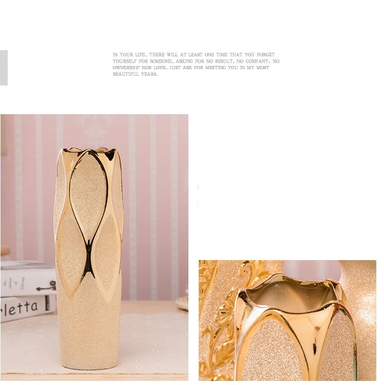 Europe Gold-Plated Ceramic Vase for Home Decor - Vase