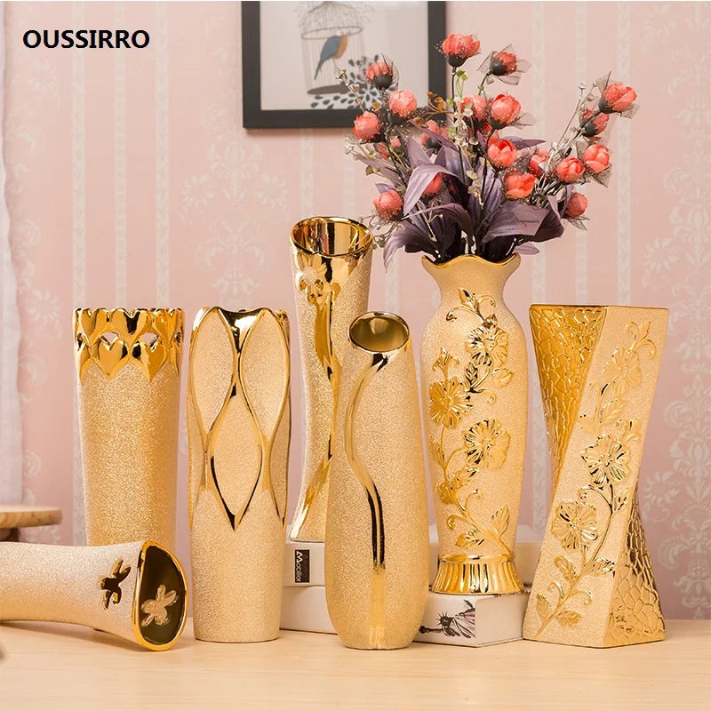 Europe Gold-Plated Ceramic Vase for Home Decor - Vase