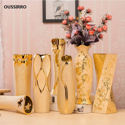 Europe Gold-Plated Ceramic Vase for Home Decor - Vase
