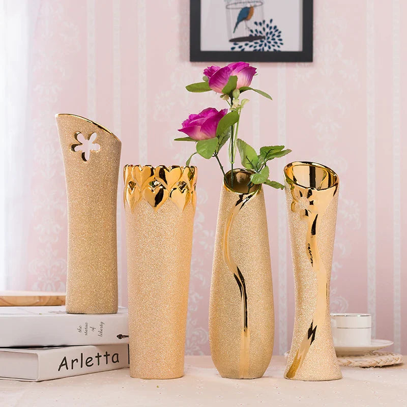 Europe Gold-Plated Ceramic Vase for Home Decor - Vase