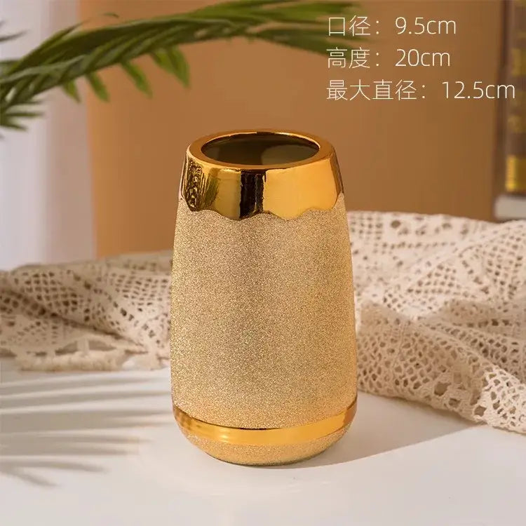 Golden textured ceramic vase with smooth metallic gold rims decorbites™ europe gold-plated ceramic vase for home decor