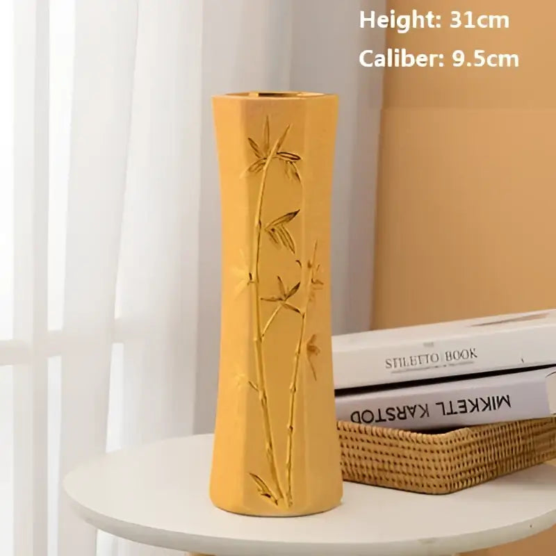 Decorbites™ europe gold-plated ceramic vase with golden bamboo pattern for elegant home decor use