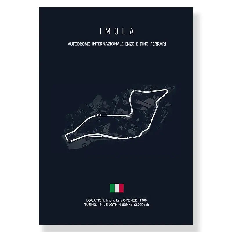 Dark blue decorbites™ f1 circuit canvas painting with white imola track outline and italian flag for living room decor