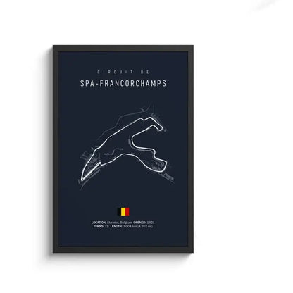 DecorBites™ F1 circuit canvas painting with minimalist spa-francorchamps track line art on navy wall art canvas