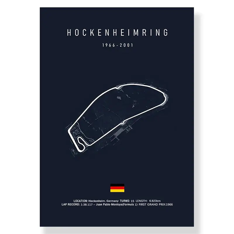 Dark blue decorbites™ f1 racing circuit canvas wall art with white hockenheimring track circuit and german flag