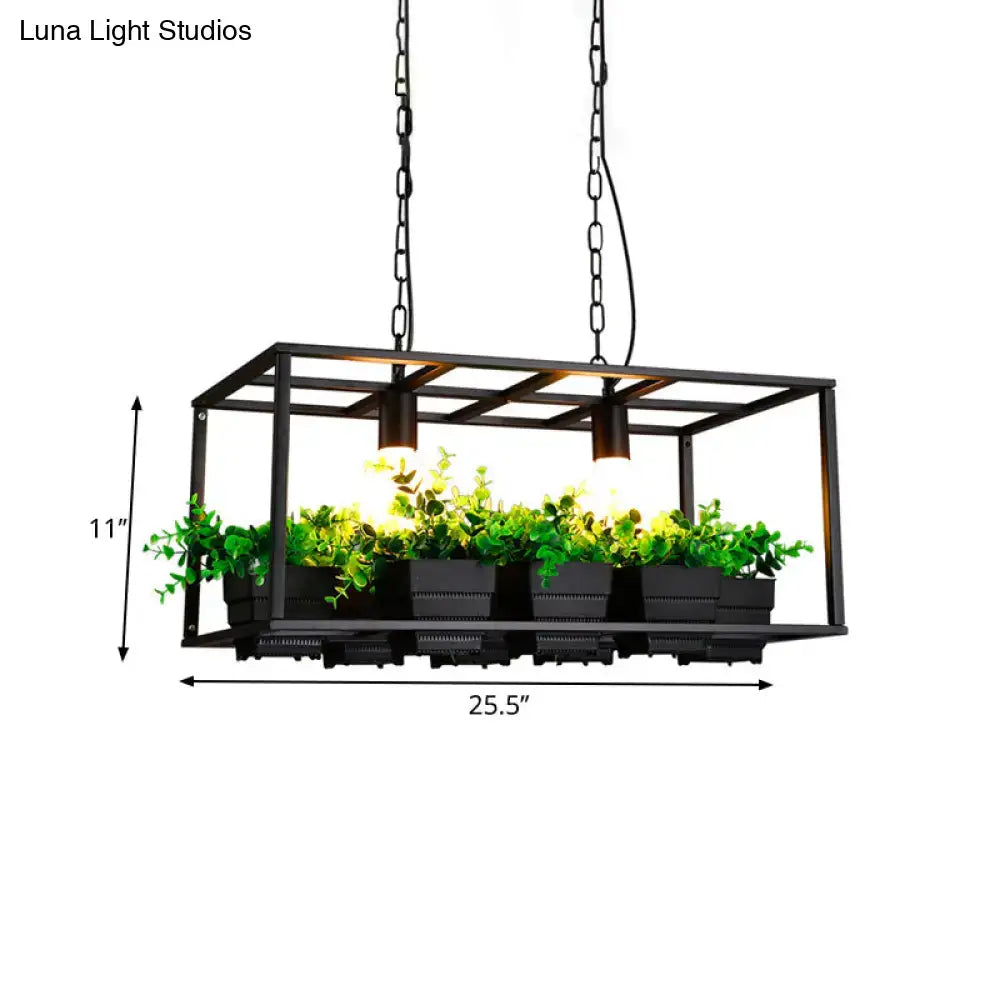 Black metal rectangular pendant led incandescent fluorescent grow light with potted plants for living room e26 e27 light white rectangle